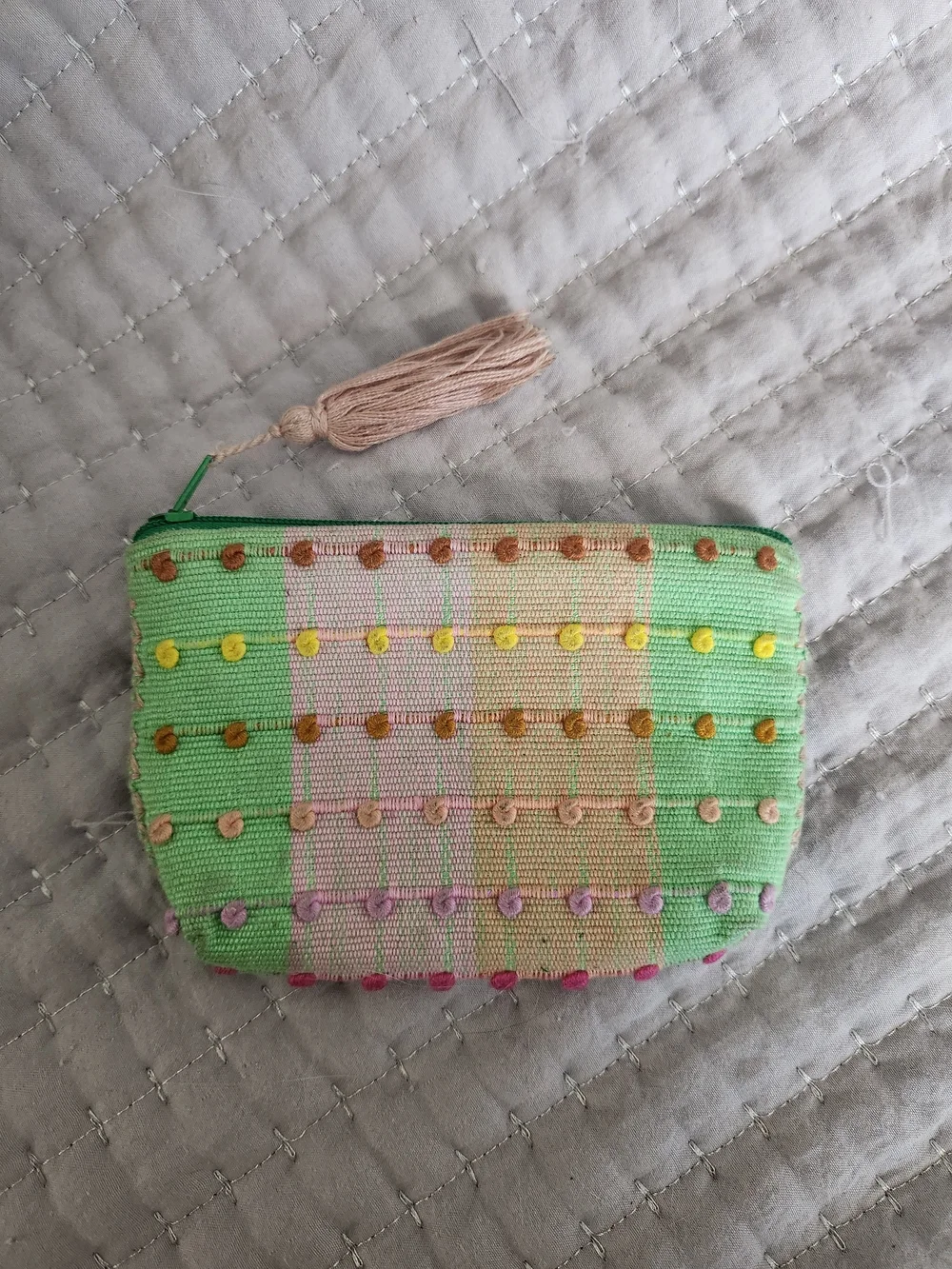 Pastel Green Woven Tassel Cosmetic Pouch